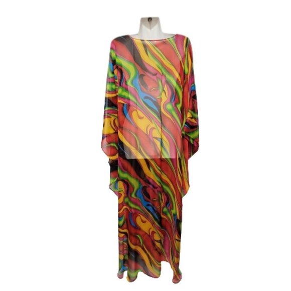 Silk Kaftan Multicolor Dress Caftan Tunic Silk Cover Up Silk… - Picture 6 of 9